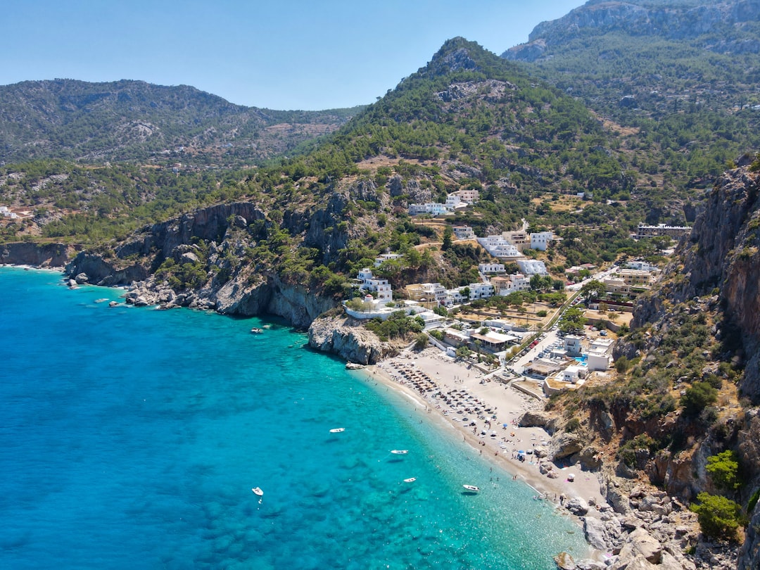 A view from above, shot at the "Kyra Panagia" beach in Karpathos island, a gem located at the southeastern Aegean, Greece.